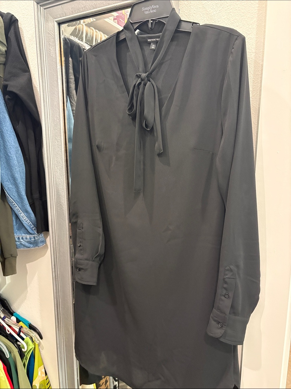 Who What Wear Black Long-Sleeve Tie-Neck Shirt